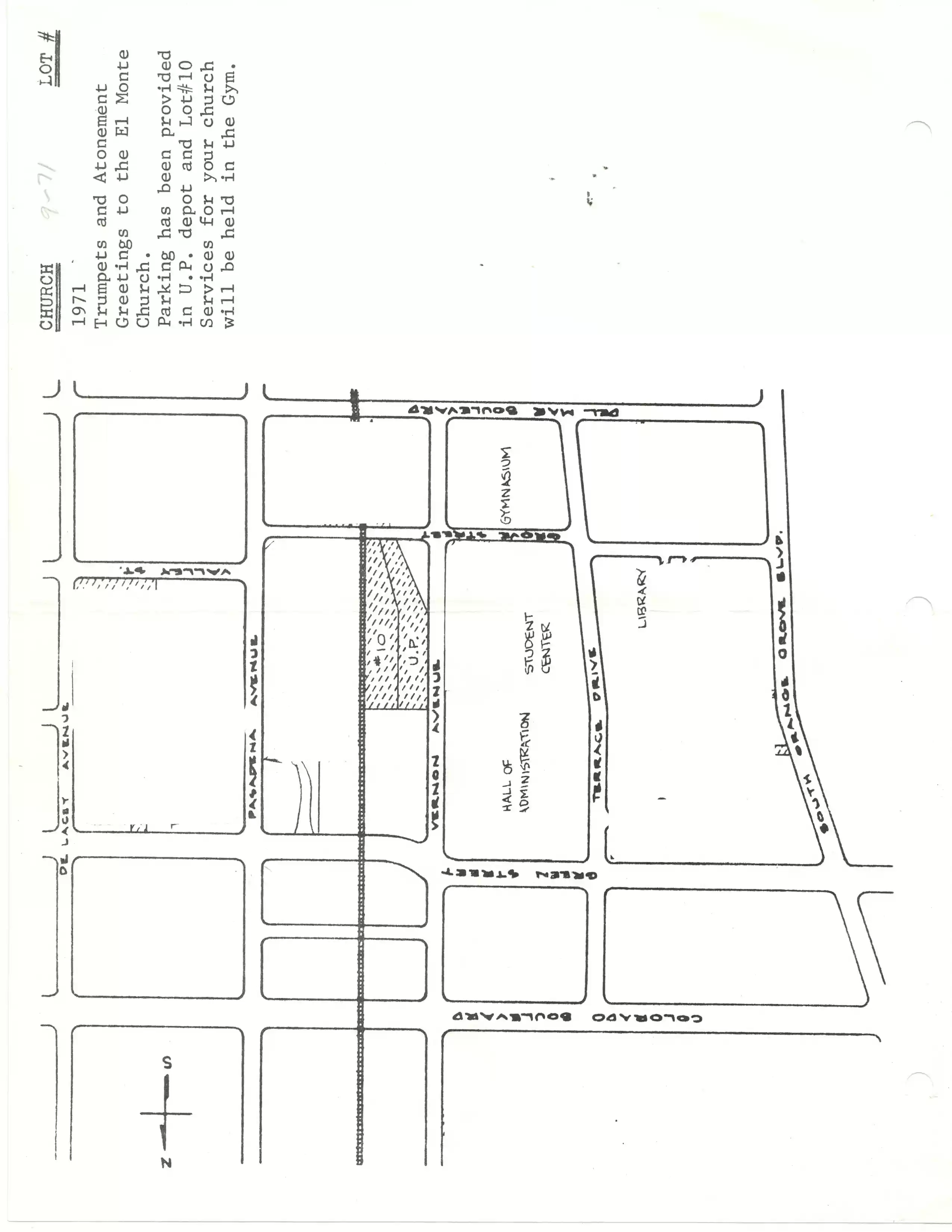El Monte church parking map at AC for Trumpets & Atonement, 9-1971